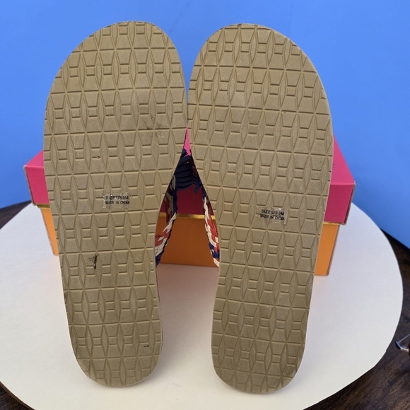 Kate Spade Idette Fringe Rosette Pom Sandal Flip Flop Blue Tangelo Tan Women’s 9 - Picture 8 of 15